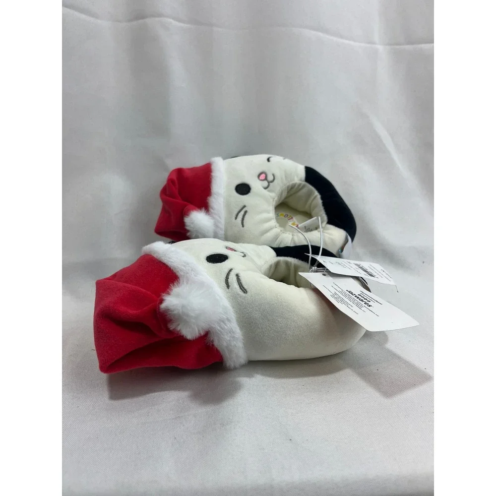 Squishmallows Santa Hat Cat Slippers Kids Size 11/12 Holiday Christmas Off-White